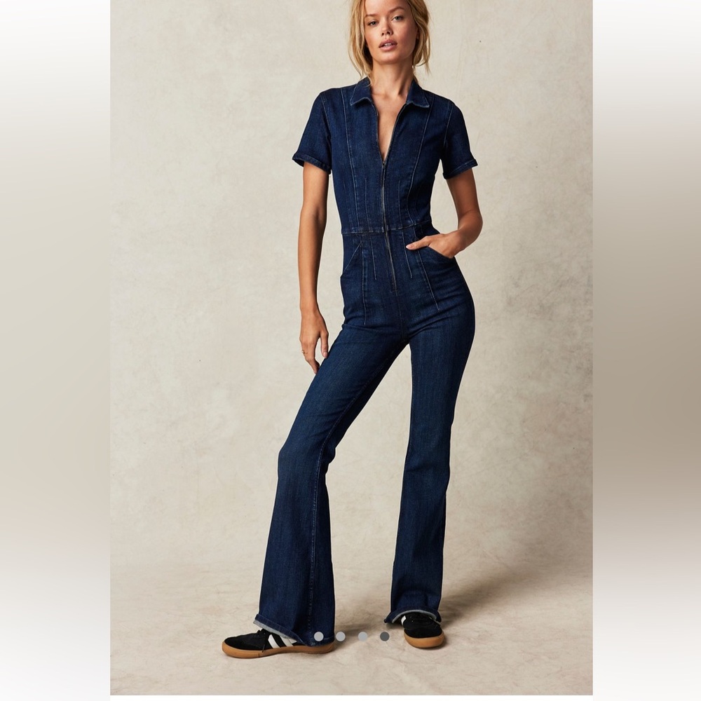 Free people we the free jayde flare denim jumpsuit